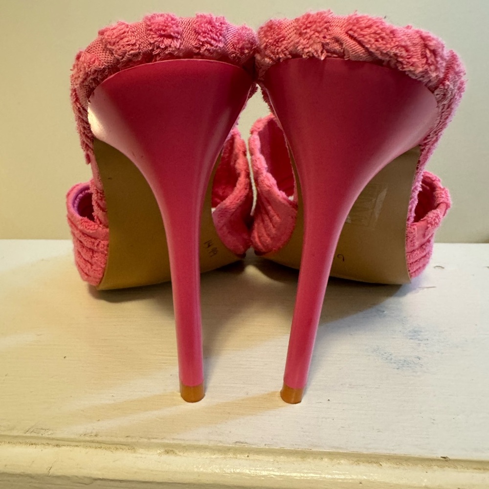 Dolls Kill Lady Go Diva PINK TERRY CLOTH HEELS STILETTOS SANDALS 7 NEW - Picture 6 of 10